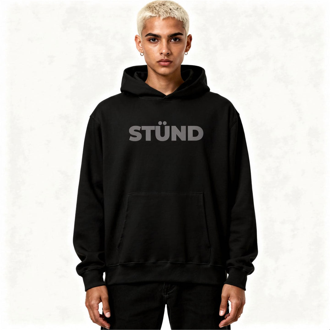Stündenglass STÜND Heavyweight Hoodie worn detail showing oversized fit