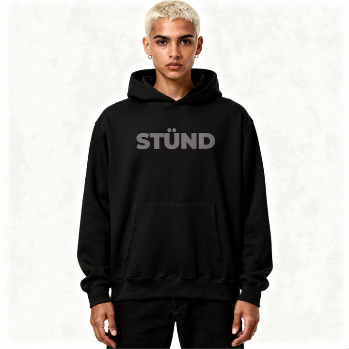 Stündenglass STÜND Heavyweight Hoodie worn detail showing oversized fit