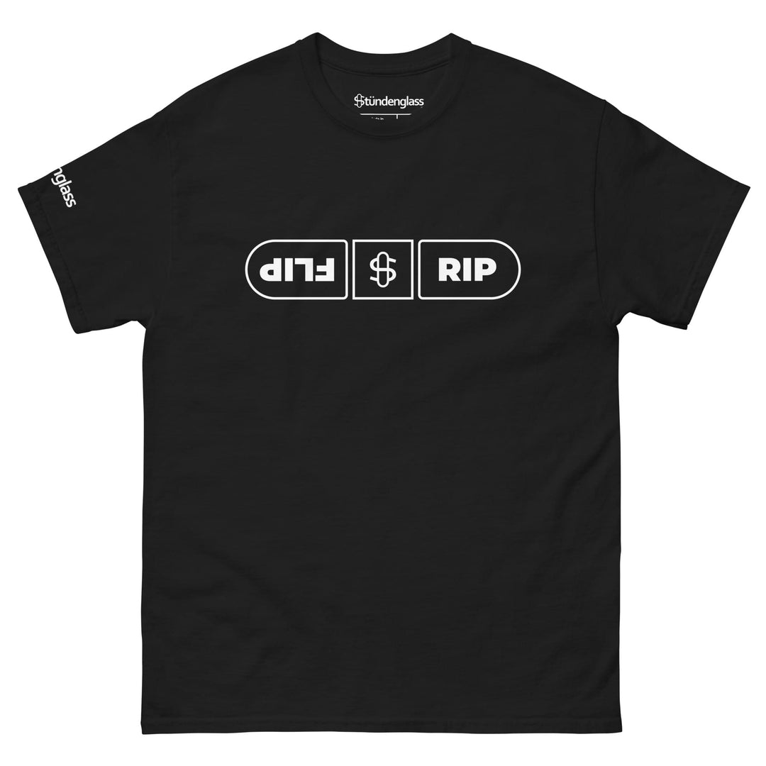 Flip + Rip classic t-shirt in black, front view