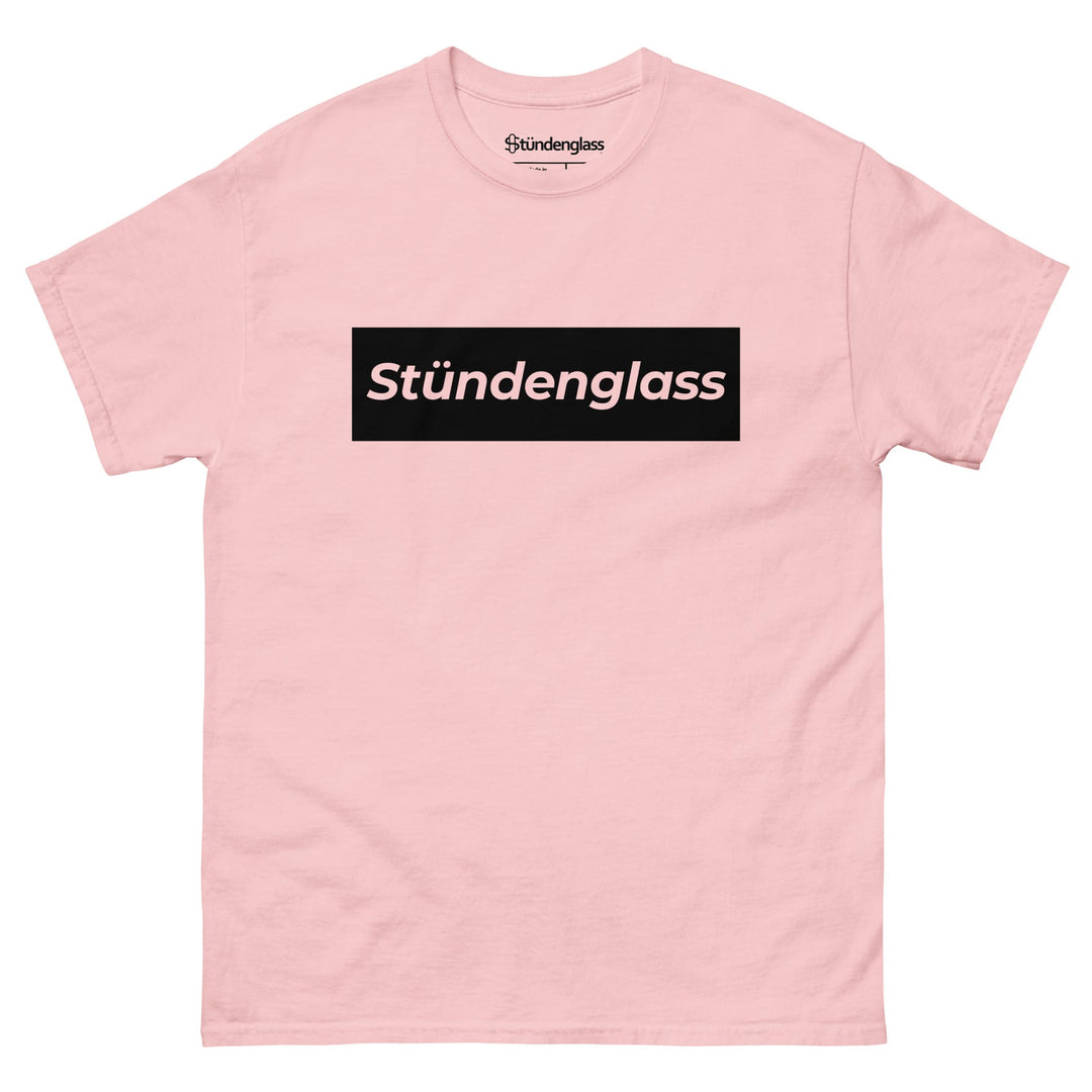 Stündenglass Box Logo T-Shirt in Light Pink - front view with boxed wordmark at chest