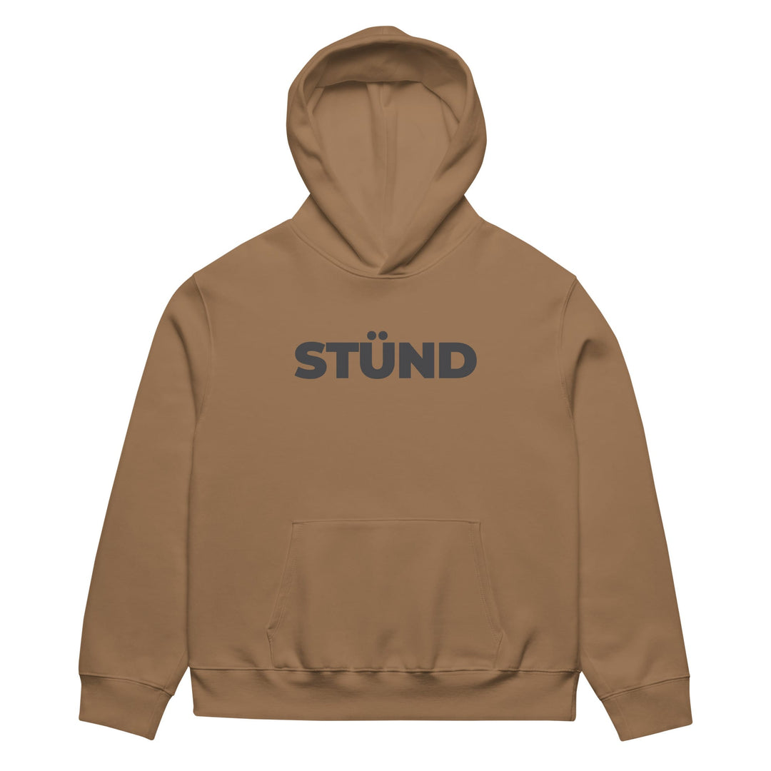 Stündenglass STÜND Heavyweight Hoodie in Vintage Brown - front view with STÜND chest graphic